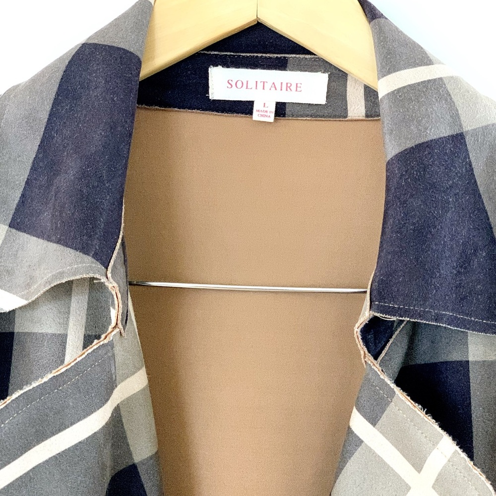🧥SOLITAIRE Plaid Faux Suede Trench Coat - Picture 7 of 11